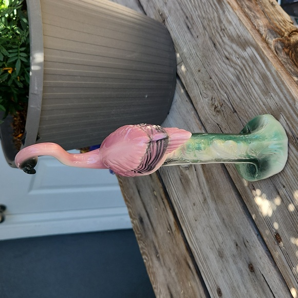 Vintage 1950's MCM Era Pink Flamingo Ceramic Figurine Green Palm Leaf Accents - Picture 10 of 15